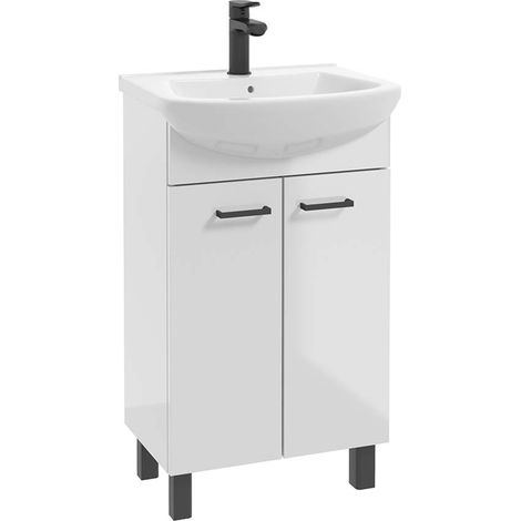 STAMAR  Badezimmerschrank mit Waschbecken - 50 cm - Weiß Hochglanz - Modernes Design - Praktisch und Langlebig
