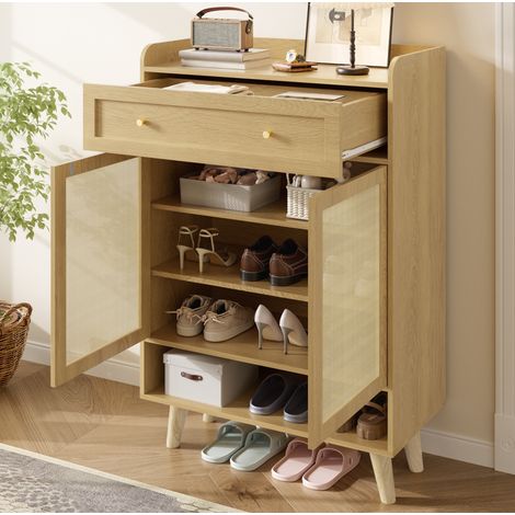 Schuhschrank mit 2 Türen, 4 Regalböden, 1 Schublade, offenem Ablagefach, 80x105x35 cm HAVRYA (1/5)