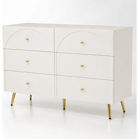 Mobile Contenitore Con 6 Cassetti Cassettiera Capiente Design Moderno Minimal Per Camera Da Letto Ingresso Cameretta E Stanza Ospiti Con Piedini E Dettagli Oro 120 X 40 X 85 Cm Bianco (1/5)