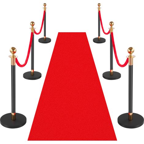 VEVOR Poste Guía de Barrera 6 Piezas con 4 Cuerdas de Terciopelo y Alfombra Roja, Barrera de Marcado de Control de Multitudes con Base, para Cola de Separación de Demarcación en Teatro Exposición