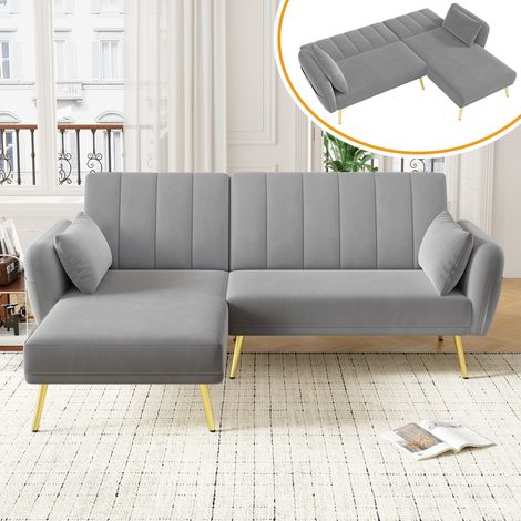 Canapé d'angle en L moderne convertible en lit, avec rangement latéral, idéal pour salon, chambre, home cinéma ou chambre d'amis. Vidéo incluse. (1/4)