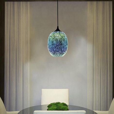 Suspension en verre 3D coloré, abat-jour rond Nordic Fireworks Luminaire Moderne Multicolore Plafonniers Suspendus Lampes Suspendues E27, Lampe à suspension pour cuisine, restaurant, chambre à coucher (1/5)
