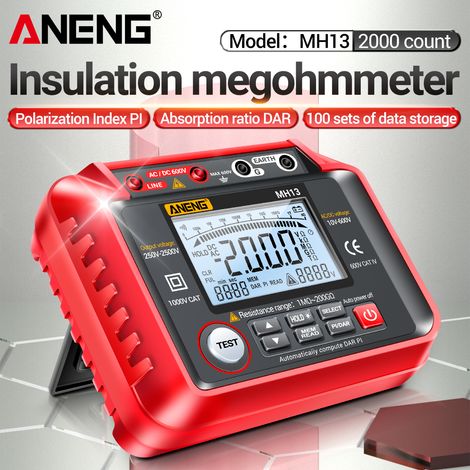 Decdeal Aneng MH13 250V-2500V Digitaler Isolationswiderstand Tester 1MΩ-200GΩ MegoGoHM Testmesser Auto-Bereich 2000 Zählungen LCD-Anzeige 10 V 600 V AC/DC Voltmeter mit 100 Datenspeicher