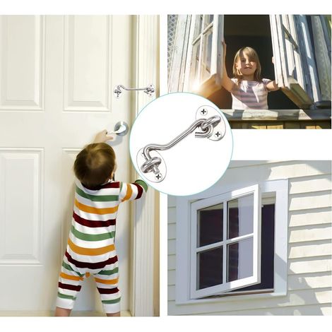 Crochet Cabine 2 Pièces,Crochet Fermeture Porte,Serrure à Crochet de Porte en Acier Inoxydable Argent,Avec Vis de Montage,Pour Fenêtre,Porte de Grange,Porte de Hangar,Porte de Garage(3'') (1/3)