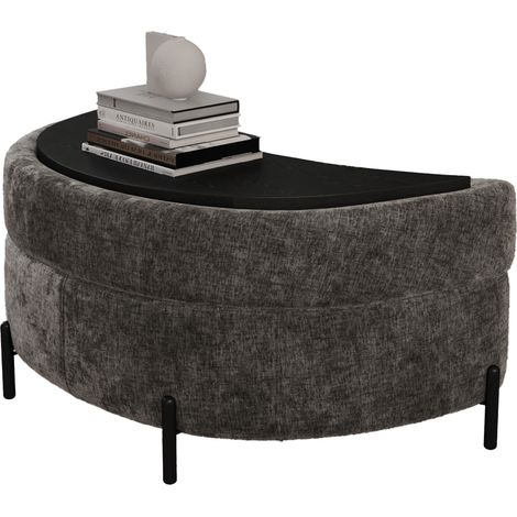 GagaPouf demi-lune en chenille avec plateau, table d'appoint, siège rembourré, repose-pieds pour salon et entrée, gris (1/5)