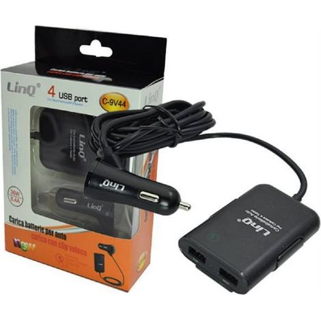 Trade Shop - Cargador De Coche 4 Puertos Usb Cable Extensible 36w Carga Rápida 8.4a C-9v44 - (1/5)