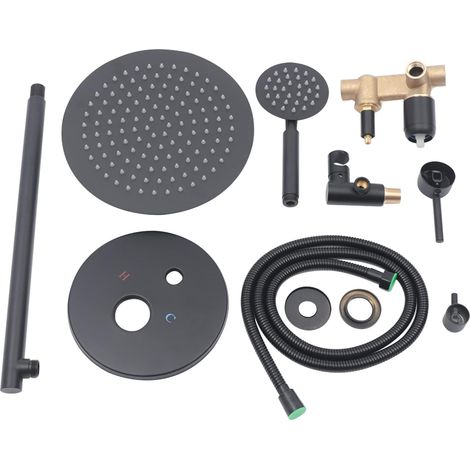 Duschsystem Schwarz Matt Unterputz Duschset mit Kopfbrause und Handbrause 10 Zoll Regendusche