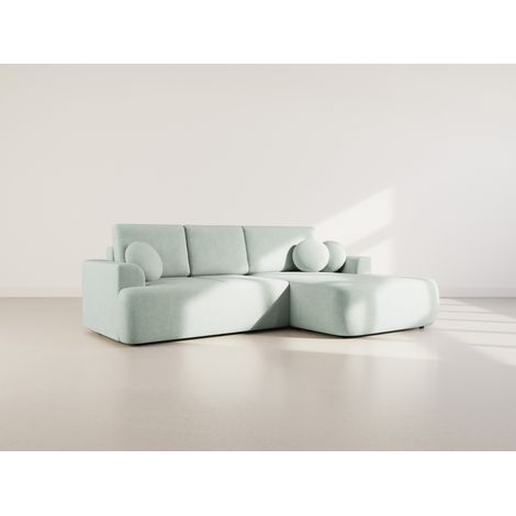Candela - ecksofa rechts 4-sitzer - schlaffunktion und bettkasten - aus bouclé-stoff - salbeigrün (1/5)