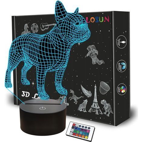 TAISHENGDA-Lampe bouledogue français, télécommande 16 couleurs changeantes lampe pour enfants Illusion d'optique 3D - Cadeaux parfaits pour les garçons, les filles pour l'anniversaire de Noël ou les v (1/5)