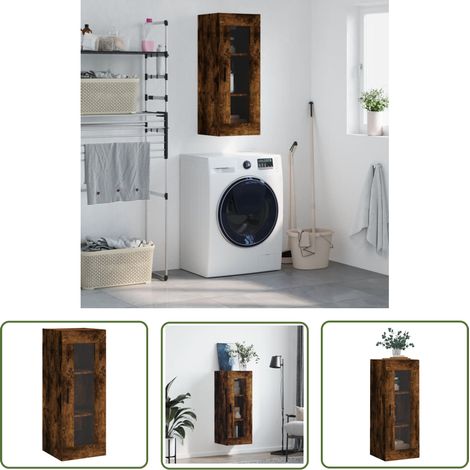 The Living Store Wandschrank Räuchereiche 34,5x34x90 cm - Hängeschrank - Wandschrank - Regal - Aufbewahrung - Holzschreibtisch (1/5)