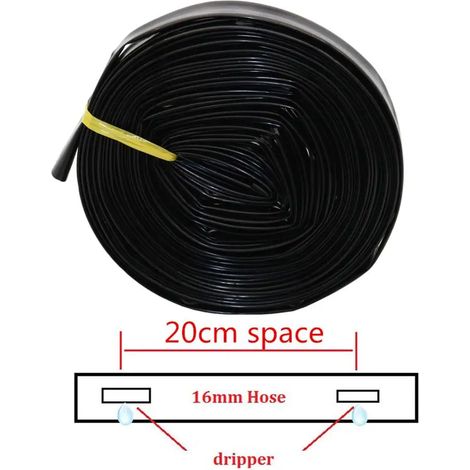 Système d'irrigation goutte à goutte (espacement de 20 cm - 20 m) - Outils agricoles - Tuyau de 16 mm - Système d'arrosage - Irrigation économique en eau (1/5)