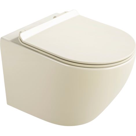 Cuvette de WC suspendue Interno 49 cm sans bride avec abattant sans joint, beige mat