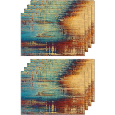 Juego de 8 manteles individuales lavables en color turquesa y naranja, aptos para comedor, sala de estar, cocina, estilo rústico y uso exterior, 30 x 45 cm. (1/5)