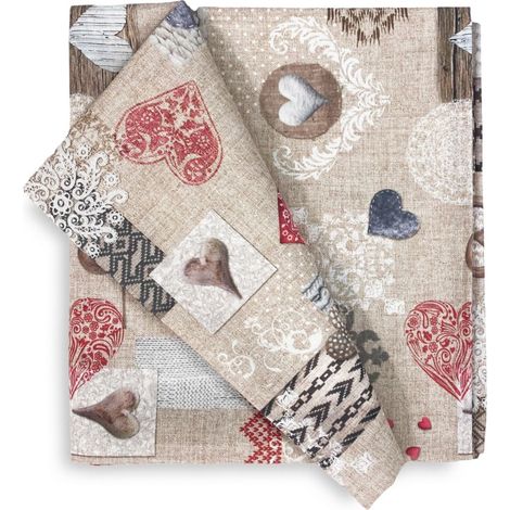 TOVAGLIA in COTONE disegno Tirolese SHABBY Rosso made in Italy Cm. 140x140 x4 persone