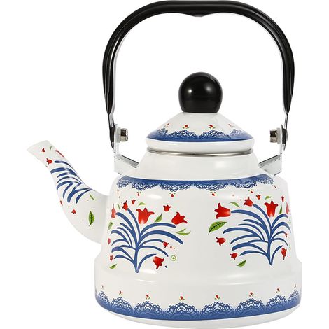 Bouilloire émaillée vintage émaillée bouilloire théière théière cafetière avec poignée résistante à la chaleur pour induction, cuisinière à gaz, chauffage au bois, 1,7 l (1/5)