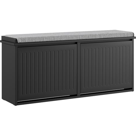 SoBuy FSR98-XL-SCH Panca Scarpiera da Ingresso - Scarpiera Salvaspazio Slim in Legno, Panca Contenitore per 8-10 Paia di Scarpe, 158kg di Carico, Nero, 100x26x46cm