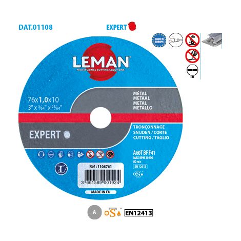 Boite de 25 disques à tronçonner plat mini métal Expert ø 76 Alésage 10 Ep. 1mm
