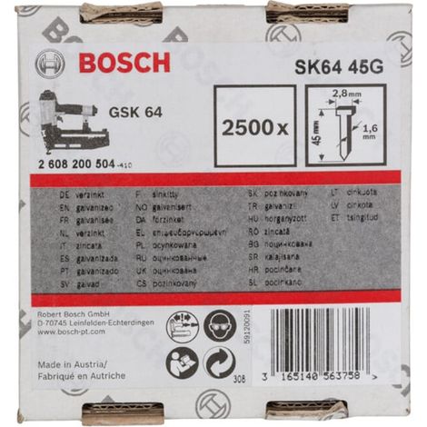 Goupille à tête fraisée SK64 45G Bosch, 1,6 mm, 45 mm, galvanisée - 2608200504