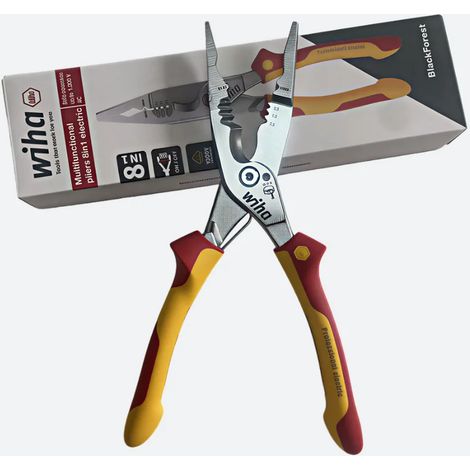 Pince isolée 8 en 1 Wiha 45489, certifiée VDE 1000 V, outil multifonctionnel pour électricien : dénudeur, coupe-fils et sertisseur. (1/5)