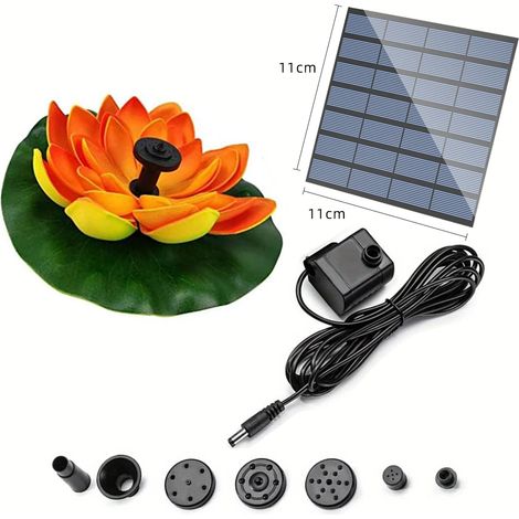 (orange) Pompe à fontaine solaire Lotus avec plusieurs buses, durable, sans piles, hauteur réglable, décoration éclatante pour jardin et bain d'oiseaux (1/5)