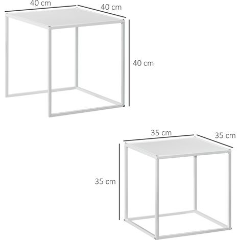 Set de 2 tables basses, table d'appoint carrée, table de salon en acier, design moderne pour séjour, charge max 10 kg, blanc (1/5)