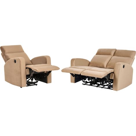 Ensemble de Salon en Velours Inclinable Électrique Canapé et Fauteuil Marron Clair Verdal (1/5)