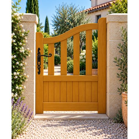 Gd Menuiseries – Portillon ajouré en bois massif meranti L 1m x H 1,10/1,30m – Fabrication traditionnelle – Structure robuste avec tenons et mortaises (1/5)