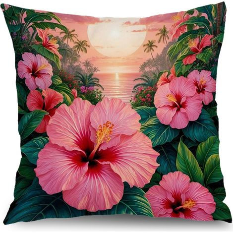 Housse de coussin fleurs jardin été, décoration canapé-lit extérieur,50×50cm (1/5)