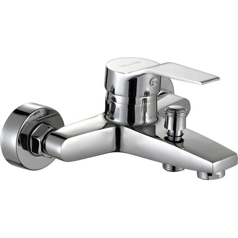 Robinet mitigeur moderne pour baignoire et douche - Robinet mitigeur de baignoire en laiton massif chromé pour baignoire et douche (robinet de baignoire avec ensemble de douche) (1/4)