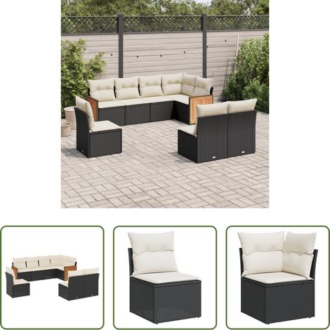 vidaXL Canapé en résine - Salon de jardin 8 pcs avec coussins noir résine tressée (1/5)