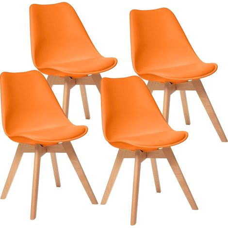 4 Chaises Tulipes Salle à Manger Scandinaves Bm Home Salle de Bureau, Pieds en Bois de Hêtre Massif, Colorie Orange (1/5)