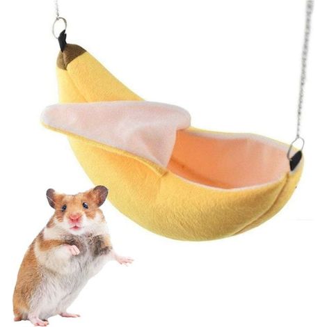 Hamac/maison-lit en forme de banane pour hamster, petit animal, cage/nid, accessoires pour hamster planeur de sucre, petit oiseau de compagnie - Jaune