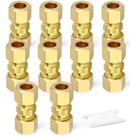 10 Raccords, Droit Femelle 6mm, Laiton, Compression, Tuyau Air Huile (1/5)