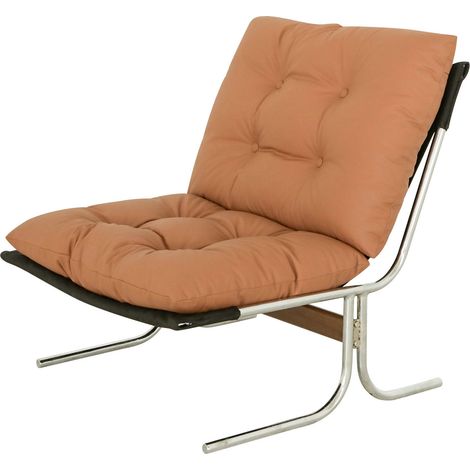 Fauteuil d'appoint marron en similicuir avec housse amovible et pieds en métal, style lounge Barcelona (1/5)