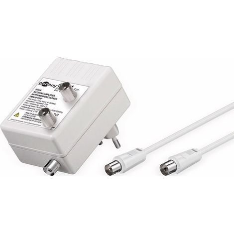 Amplificateur d'antenne terrestre large bande 2 sorties 15 dB – 47-862 MHz – Longueur câble 1,3 m – 67226 – Goobay (1/5)