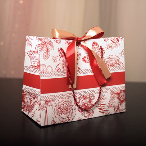 Lot de 4 grands sacs cadeaux bleus (25 x 20 x 12 cm) à motif de roses, avec poignées et rubans. Solides et de haute qualité (1/4)