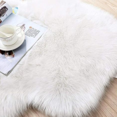 1 Tapis Shaggy 60x90 cm Synthétique Blanc Antidérapant Salon Chambre Bureau (1/3)