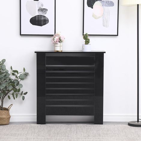 FURNITURE HMD High Gloss Radiator Cover Decorative Cabinet,Black-78x19x82cm(WxDxH) (1/5)