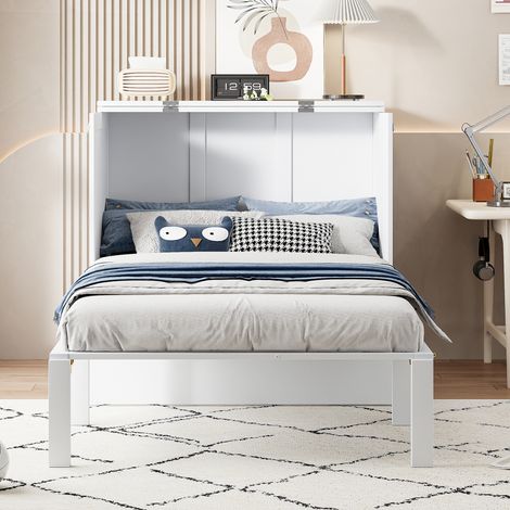 Lit escamotable vertical 90x200 cm moderne, bois blanc, gain de place, repliable (1/5)
