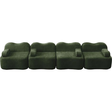 ELVMI Modulares Ecksofa 4-Sitzer aus Samt ohne Gestell, Tiefe Sitzfläche, Grün (1/5)