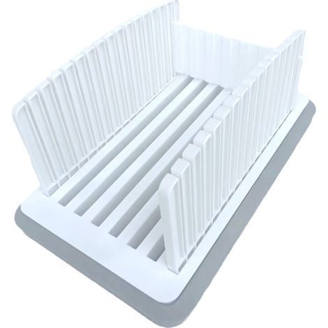 2-in-1 Brotschneider mit Krümelauffangbehälter, 33,5 x 21,5 x 14,5 cm, Weiß, Grau, PP-Material, Toastschneider, manueller Brotschneider, Backzubehör (1/4)