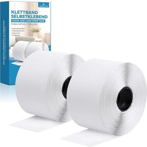 Scratch Autocollant Double Face Extra Fort, Bande Scratch Adhésif Bande Agrippantes Adhésives Autocollant, Adhésives Hook Loop Rubans pour Ménage, Bricolage Et l'artisanat, Blanc, 50mmx5m (1/5)