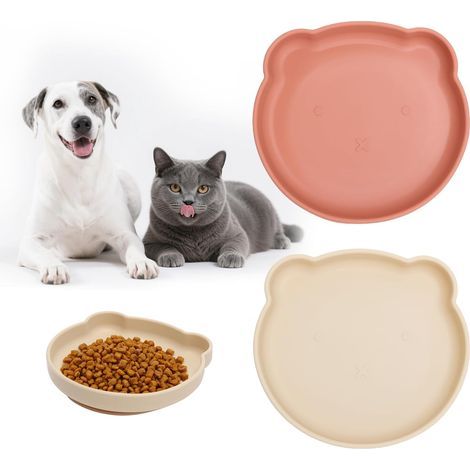 Gamelle en Silicone pour Chat, Plate, 2 Pièces Gamelle pour ChienGamelle Large pour Chat avec Ventouse—AntidérapanteGamelle pour croquettes et Nourriture Humide (1/5)
