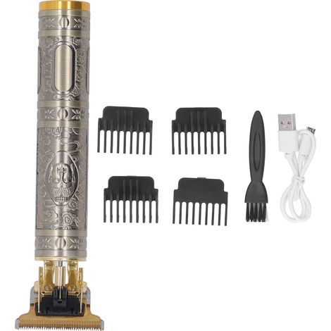 Tondeuse à Cheveux Professionnelle Portable USB Rechargeable - T-Lame pour Hommes, Kit de Toilettage Motif Bouddha (1/5)
