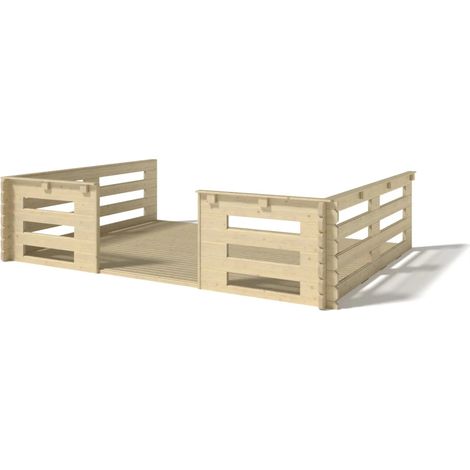Terrasse en bois avec balustrade pour abri en bois - 12m2 - 4m x 3m - couleur: naturel
