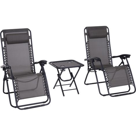 3-Piece Folding Zero Gravity Chair Set with Cup Holders for Relaxing in Garden, Yard, or Pool - Dark Grey Lounger