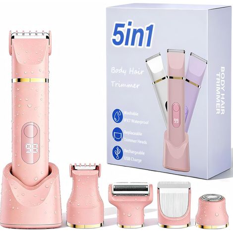 Rasoir Électrique Féminin Tondeuse 5-en-1, IPX7 Étanche, Rose (1/5)