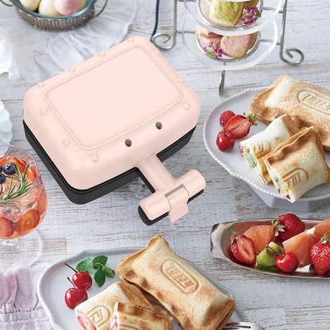 Sandwichera eléctrica compacta con placas antiadherentes, luz indicadora y doble función de calentamiento para tostadas y sándwiches – 300 W, aluminio (1/5)
