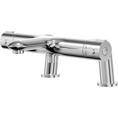 Wholesale Domestic Swan Polished Chrome Deck Mounted Thermostatic Bath Shower Mixer Tap (1/5)