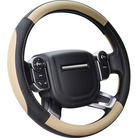Anti-Rutsch Lenkradbezug Mikrofaser Leder Beige/Schwarz L (39-40.5cm) (1/5)